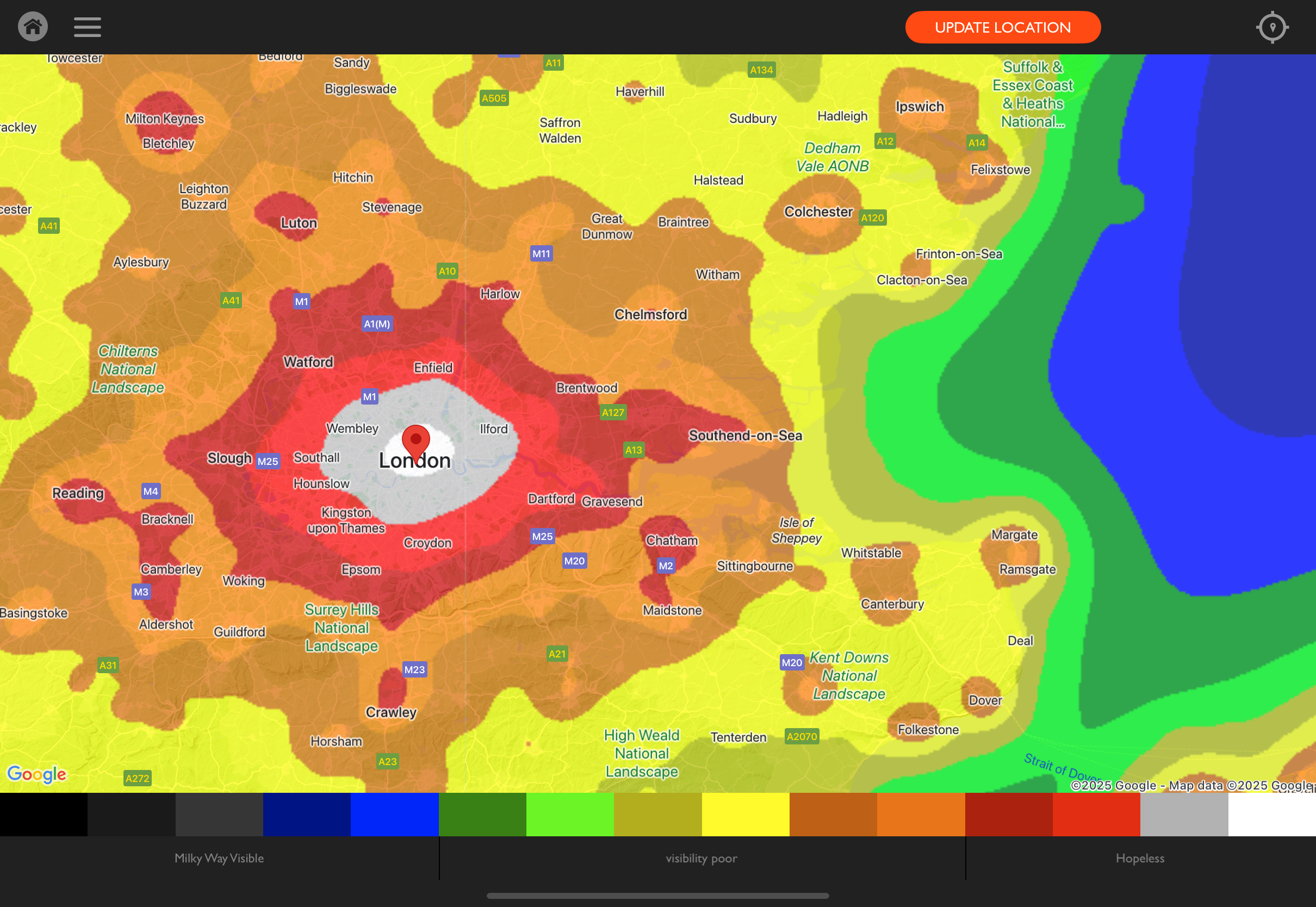 Helios Pro light pollution map for finding dark-sky locations