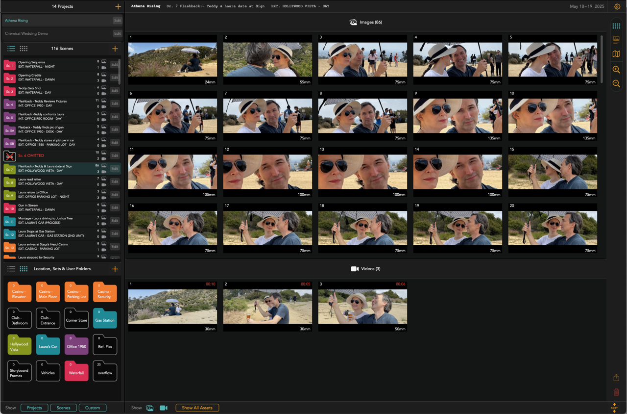Artemis Studio interface showing scenes and reference images organized into folders